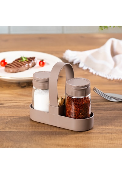 Porsima 00467-1 Kapicino Drop 2li Standlı Tuzluk Biberlik Seti - 100ml Cappuccino