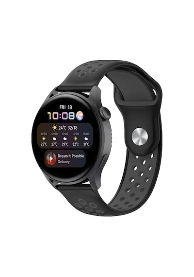 Watch 22mm Spor Delikli Kordon - Siyah-füme Ahşap