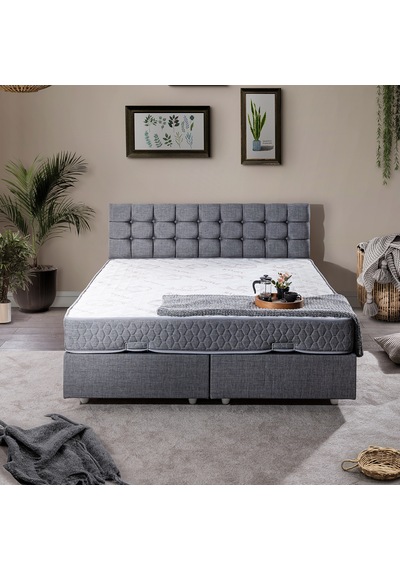 Venedik Çift Kişilik Baza Başlık Letto Yatak Seti - Gri 180 x 200