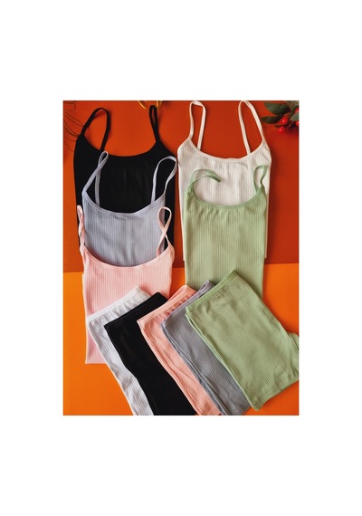 Demirsa Boutique Fitilli Pamuklu Ribana İp Askılı 5'li Kadın Atlet Ve Külot-şort Takım Pembe Mavi Yeşil Siyah Beyaz Çok Renkli Demirsa Boutique Fitilli Pamuklu Ribana İp Askılı 5'li Kadın Atlet Ve Külot-şort Takım Pembe Mavi Yeşil Siyah Beyaz Çok Renkli