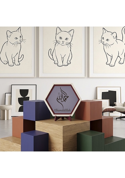 Butik Üretim Elhamdülillah Masaüstü Süsü, Modern Dekorasyon Anlayışınızı Tamamlayan Estetik Ve Şık Bir Parça 10x10 Cm, Mor