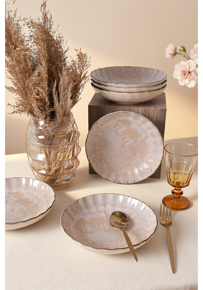 Keramika Vintage Cream Sirius Yemek Tabağı 20 Cm 6 Adet 22146 Krem