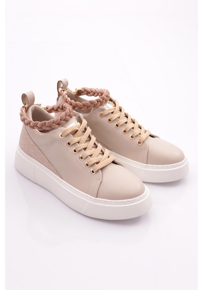 Dgn Es851 Kadin Kalin Taban Halhal Detayli Silver Taşli Sneakers Ayakkabi ES851-2007-R0152 Bej