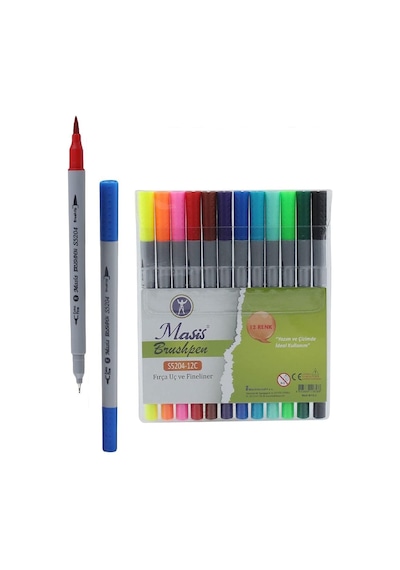 Masis Fineliner Brushpen.Fırça Uç Pvc 12 Renk S5204-12C