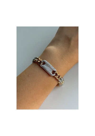 Çelik Silver Ve Rose Gold Mix Renk Full Gömme Taşlı Ruby Bileklik -kararma Yapmaz- Metalik