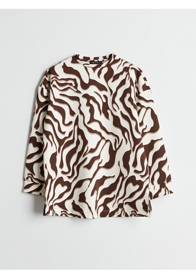 Lcw Modest Kahverengi Desenli Oversize Kadın Sweatshirt Tunik