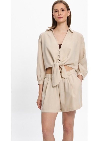 Toosalty Kadın %100 Cotton Kısa Cepli Plaj Şortu 25pl10st Bej