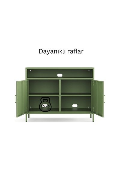 Pera Tv Ünitesi, Tv Dolabı,2 Kapaklı, Açık Raflı 100,50 X 40 X 79,50 Cm Ral 6011 Yeşil