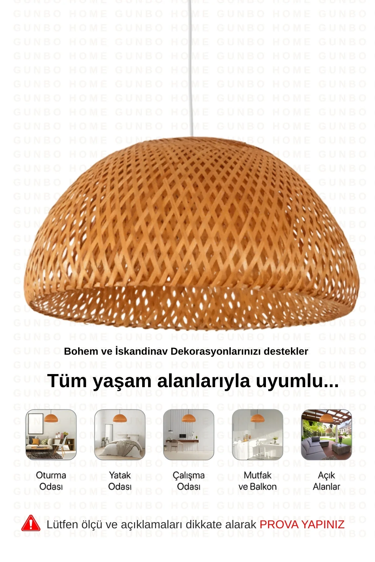 Bohem Bambu Boja Pendant Sarkıt Avize Lamba 35 Cm - Iskandinav, Modern, Bohem, Rattan Aydınlatma Bej