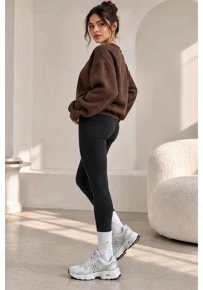 Bbbutikbasic Kadın Kuzu Nakışlı Bisiklet Yaka 3 İplik Sweatshirt My3535 Kahverengi