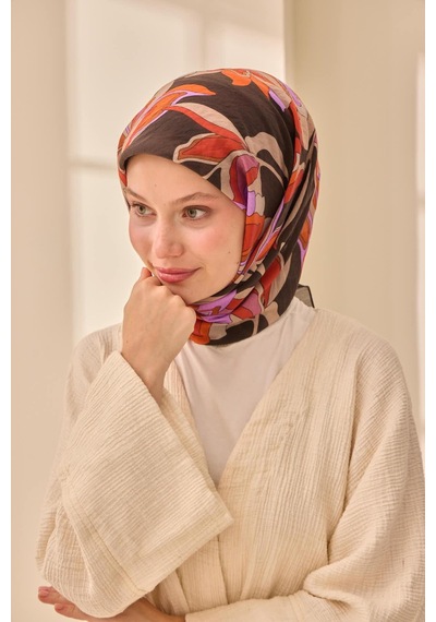Silk Home Olinda İpek Eşarp 47003-04 Acı Kahve, Kiremit, Turuncu, Gül Kurusu, Vizon