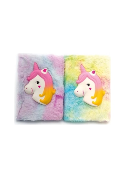 Kabartmalı Unicorn Tasarımlı Peluş Hatıra Defteri Pembe