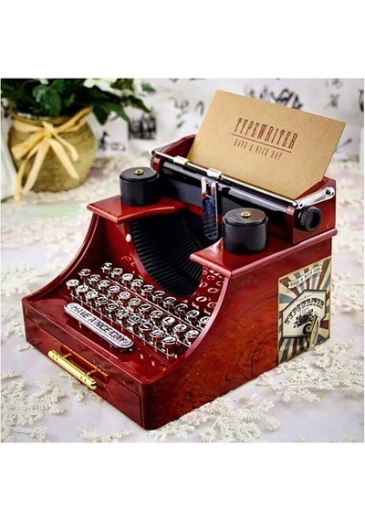 Ahşap Daktilo Şeklinde Nostaljik Retro Takı Çekmeceli Müzikli