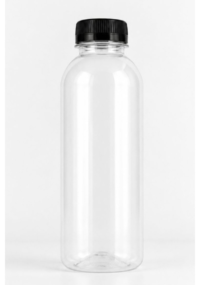 6 Adet Yuvarlak Plastik Şişe 500ml Siyah Kapaklı Şeffaf