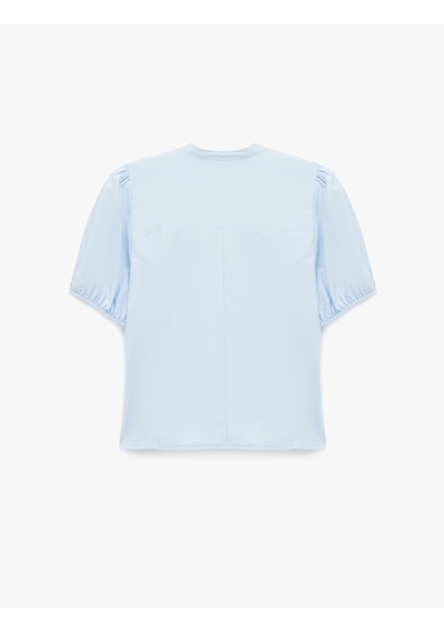 Koton Koton X Sibil Çetinkaya - Pamuklu Slim Fit Kısa Kollu Büzgülü Yaka Poplin Gömlek Mavi 6sak60439uw Koton Koton X Sibil Çetinkaya - Pamuklu Slim Fit Kısa Kollu Büzgülü Yaka Poplin Gömlek Mavi 6sak60439uw