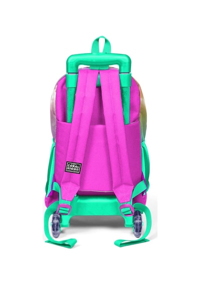 Coral High Kids Pembe Su Yeşili Unicornlu Kız Desenli Üç Bölmeli Çekçekli Okul Sırt Çantası 23933
