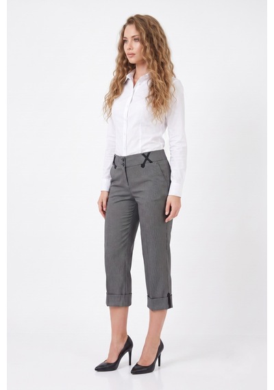 Baglan Kadın Bermuda Duble Paça Pantolon Bgl-00009515 Koyu Gri