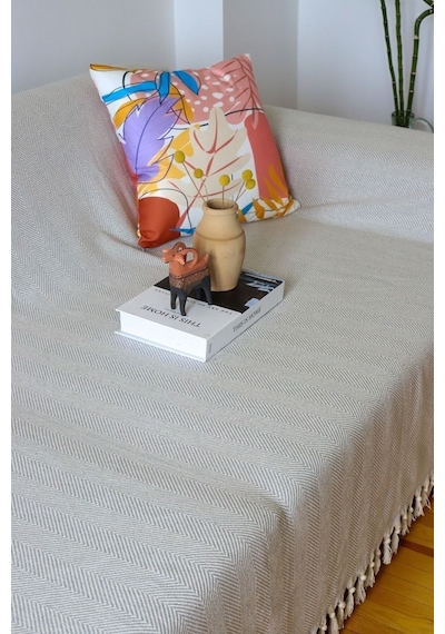 Kolları Örten Gri Battal Boy Koltuk, Çekyat Örtüsü 180x300 Cm Gri