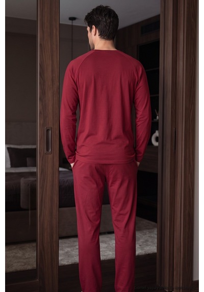 Siyah İnci Nakışlı Pamuklu Likralı Örme Pijama Takım 26241802 bordo