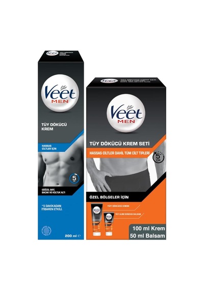 Veet Men Tüy Dökücü Krem Seti - Erkeklere Özel Hassas Ciltler Ve Özel Bölgeler İçin 1 X 200 Ml &amp Balsam
