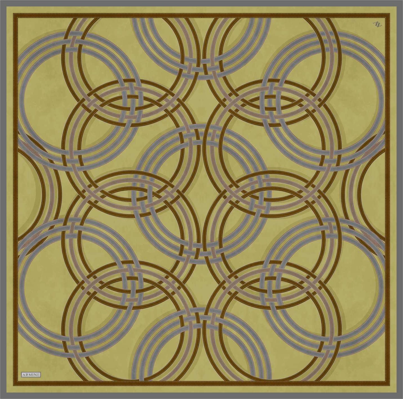Armine Klasik Desenli Saf İpek Twill Eşarp 9333d 56 Yeşil