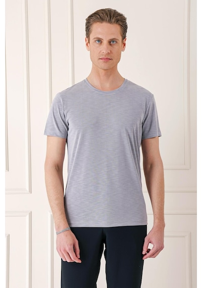 Efor Slim Fit Bisiklet Yaka Doku Desenli Pamuklu Gri Tişört Ts 881 Gri