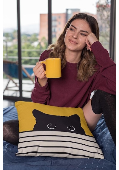 Tr Premium Tay Tüyü Dokuma Kedili Kumaş Çift Taraflı Kırlent Yastık Kılıfı 43x43cm Krl064 Diğer