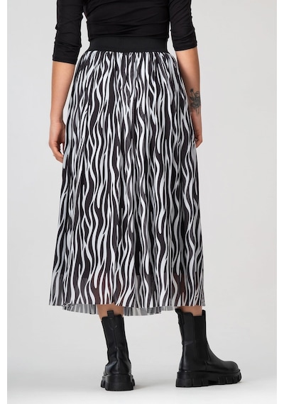 Bold & Young Kadın Siyah Beyaz Zebra Baskılı Astarlı Beli Lastikli Tül Etek