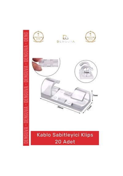 Klips Yapışkanlı Masaüstü Ofis Düzenleyici Pratik Güçlü Kablo Sabitleyici Klips Seti - 20 Adet Çok Renkli