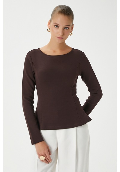 Ritnice Kadın Runa Premium Kahverengi Peplum Bluz Kahverengi