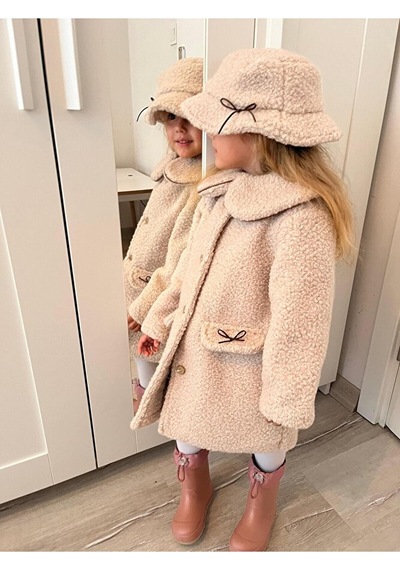 Cumino Cute Kız Çocuk Şapkalı Kaban Pembe