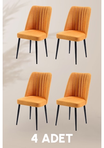 Vento Sandalye - Jerika Sarı - Metal Siyah Ayak 4 Adet - Salon Sandalyesi / Mutfak Sandalyesi Sarı