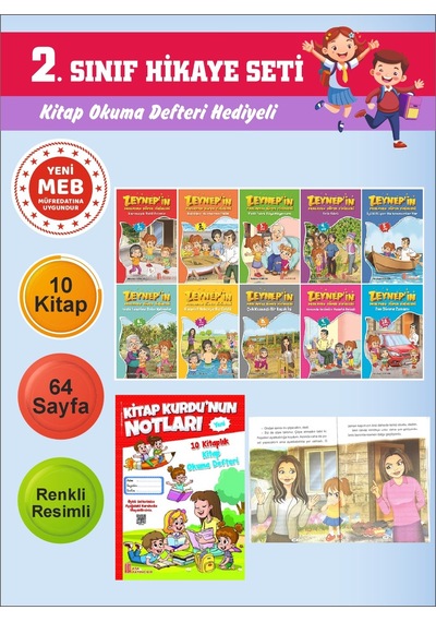 2.sınıflar İçin Okumayı Sevdiren 10 Lu Hikaye Seti 16 Kitap Okuma Defteri Hediyeli