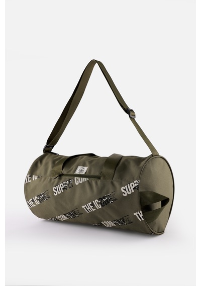 İcone Bag Unisex Spor Çanta Silindir Model, Baskılı, Ön Ve İç Cepli, Yan Saplı, Ayarlanabilir Omuz Askılı Haki