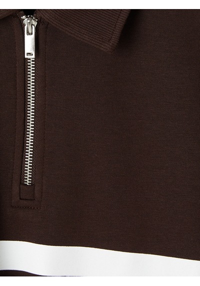 Lcw Vision Kahverengi Polo Yaka Çizgili Erkek Sweatshirt