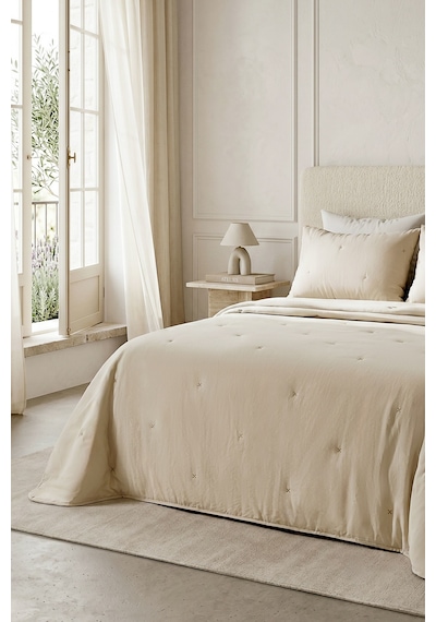 Ocean Home Textile Nakışlı Bej Çift Kişilik Yatak Örtüsü Seti 1 Adet 250 X 230 / 2 Adet 50 X 70 Cm