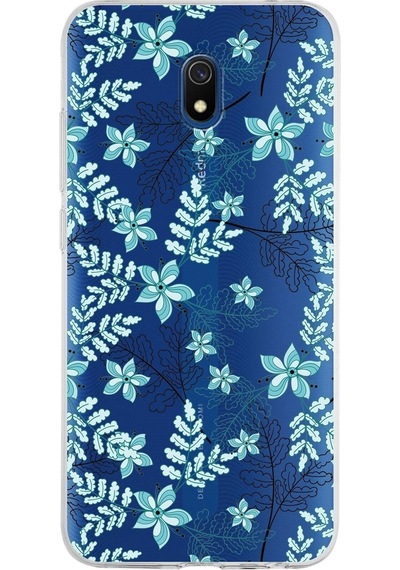 Xiaomi Redmi 8a Uyumlu Kapak Floral Su Yeşili Tasarımlı Şeffaf Silikon Kılıf