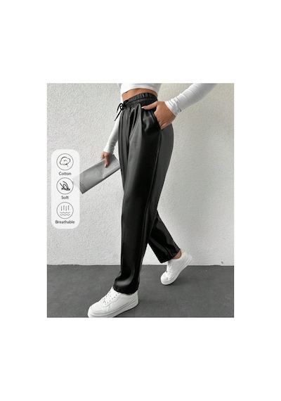 Kene Jeans Kadın Siyah Beli İpli Deri Jeans Siyah