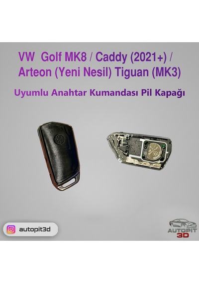Volkswagen Golf Mk8 / Caddy 2021+ / Arteon Yeni Nesil / Tiguan Mk3 Uyumlu Anahtar Kumandası Pil Kapağı