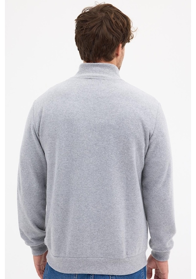 Mmetalic Erkek Gri Standart Fit Normal Kesim Pamuklu Yarım Fermuarlı Dik Yaka Pamuklu Sweatshirt Gri