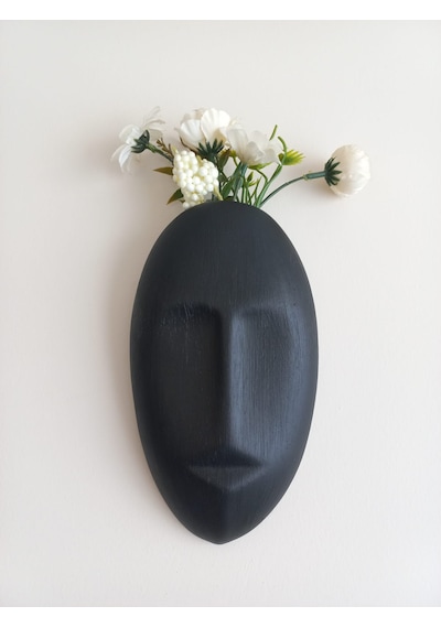 Dekoratif Mask Duvar Vazosu, Duvar Dekoru ,heykel Duvar Süsü,siyah