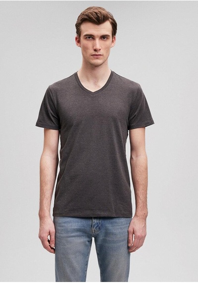 Mavi Erkek Stretch V Yaka Tişört Koyu Gri Melanj 061748-24398 Gri