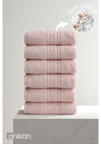 6'lı Pudra Greek El Havlusu - 50x90 Cm, 225 Gr, %100 Pamuk, Spa Ve Otel Havlusu, Günlük Kullanıma Uygun Pudra