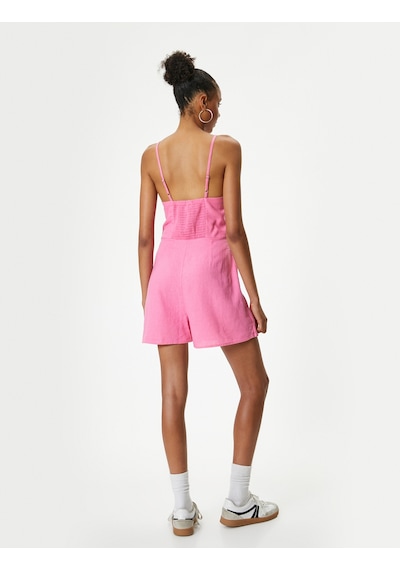 Koton Mini Salopet Tulum Keten Karışımlı Askılı Halter Yaka Pembe 4sal40132ıw Gül