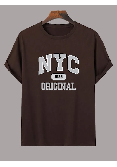 Nyc Baskılı Unisex Oversize Tshirt Kahverengi
