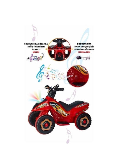 Uzaktan Kumandalı Akülü Atv Safari 6 Volt 35 Kg Taşıma Kapasitesi Kırmızı
