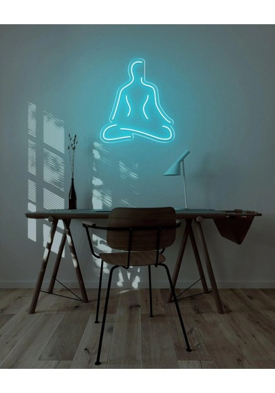 Yoga Yapan İnsan Figürlü Neon Tabela Turkuaz