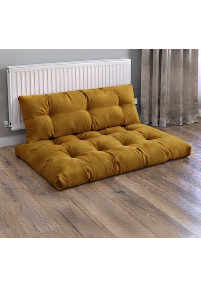 Kadife Döşemelik Kumaştan El Emeği Alt Üst Takım Petek Önü Minder 100x65cm Hardal