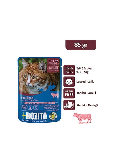 Bozita Sterilised Sığır Etli Jelly Tahılsız Kısırlaştırılmış Kedi Konservesi 85 Gr 204-20016.01