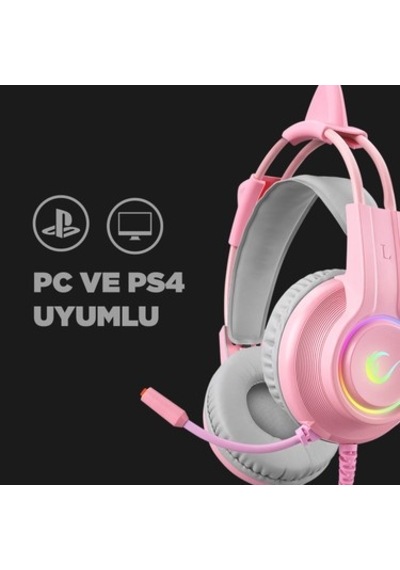 Rampage Rm-k91 X-catty Pembe Usb 7.1 Version Rgb Kedi Kulak Gaming Oyuncu Mikrofonlu